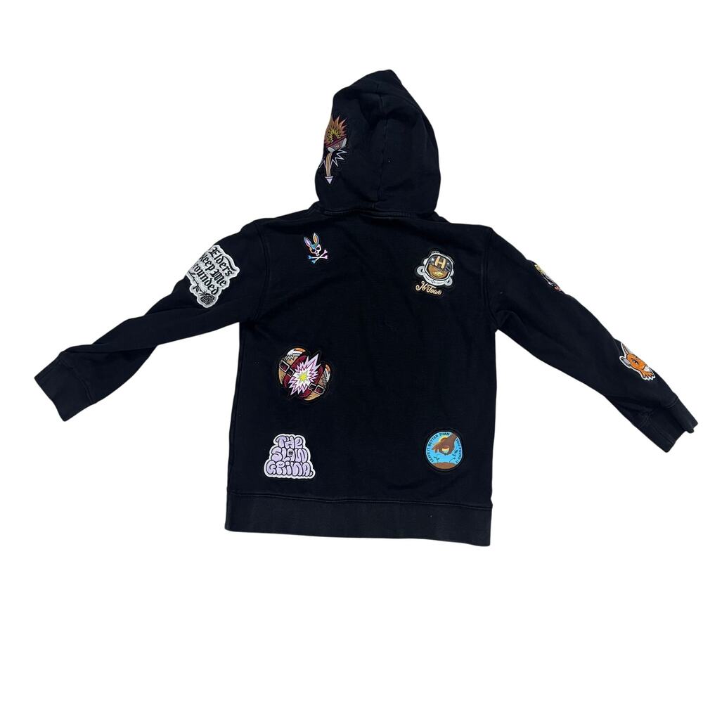 Psycho Bunny Boys L Black Patch Graphic Hoodie Cotton Streetwear - Picture 2 of 10
